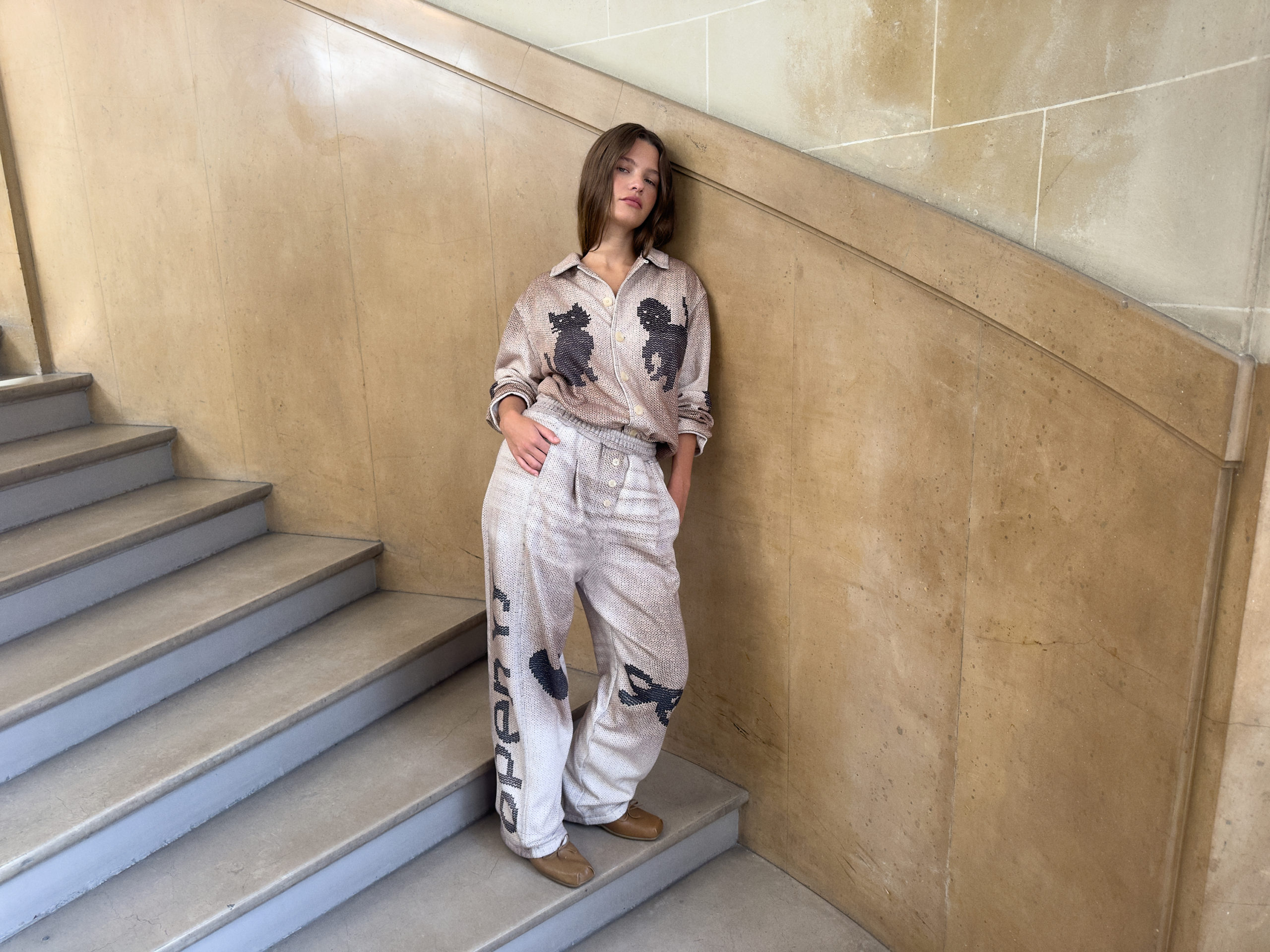 [OPEN YY] RIBBON PRINT MESH トップ★新作・25SS★人気★韓国★ OPEN YY] / ☆ 25SS RIBBON PRINT MESH TOP / BLUE (OPEN